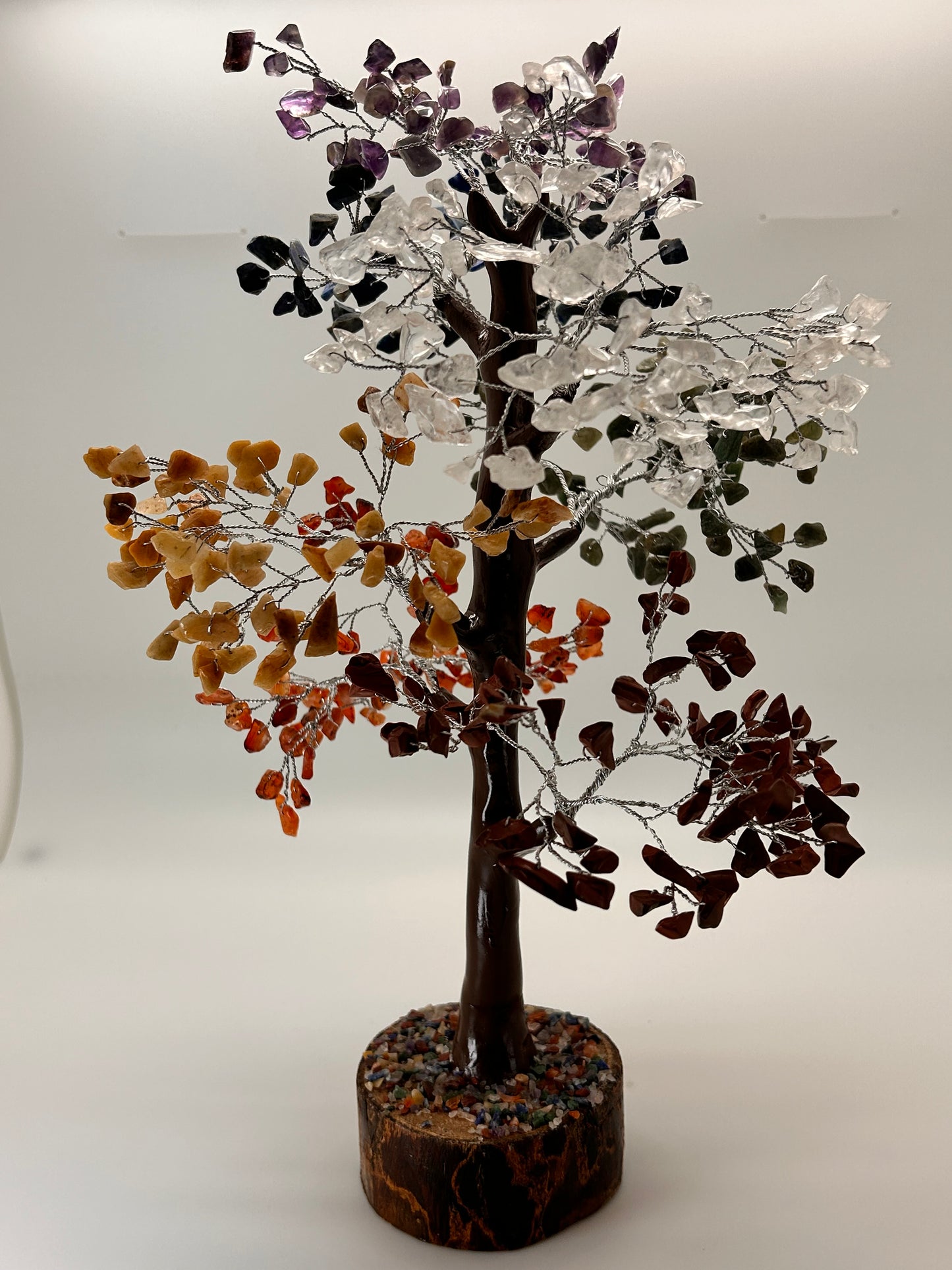 Home & Office Decor, Crystal Tree, Chakra, 420 Chips, 13" height on Wood Base - (DCT-07)